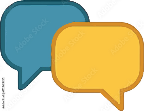 A vibrant icon featuring two overlapping speech bubbles, one blue and one yellow, symbolizing communication, conversation, and dialogue in social media, messaging, or customer interaction