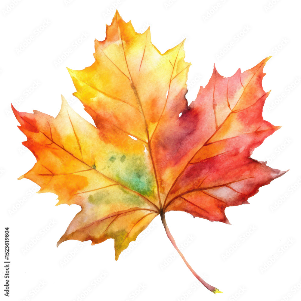 Obraz premium Watercolor maple leaf illustration for fall autumn season design with transparent background