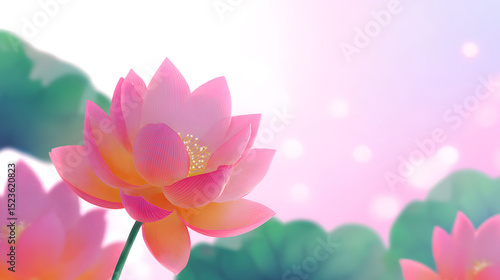 Watercolor lotus in summer bloom with seasonal elegance