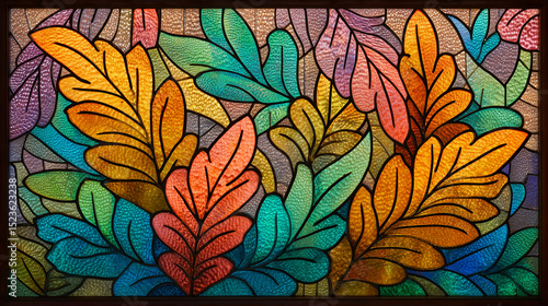 Wallpaper Mural Beautiful stained glass background wallpaper with leaves Torontodigital.ca