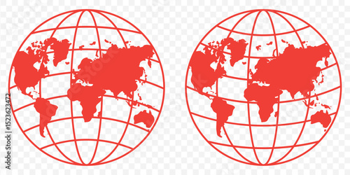 world planet earth isolated icon vector illustration design in Red Color World icon - globe symbol vector on Transparent Background. EPS 10.
