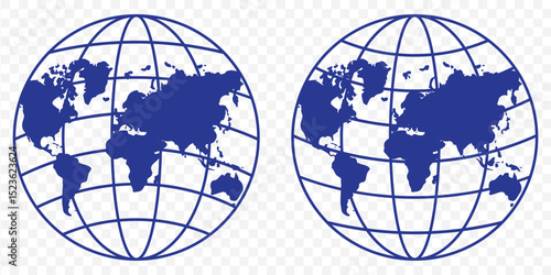 Blue World icon - vector. world web icon www earth globe icons. homepage icon set, earth clip art, globe symbol isolated Transparent background. World globe icon set in different style. EPS 10.