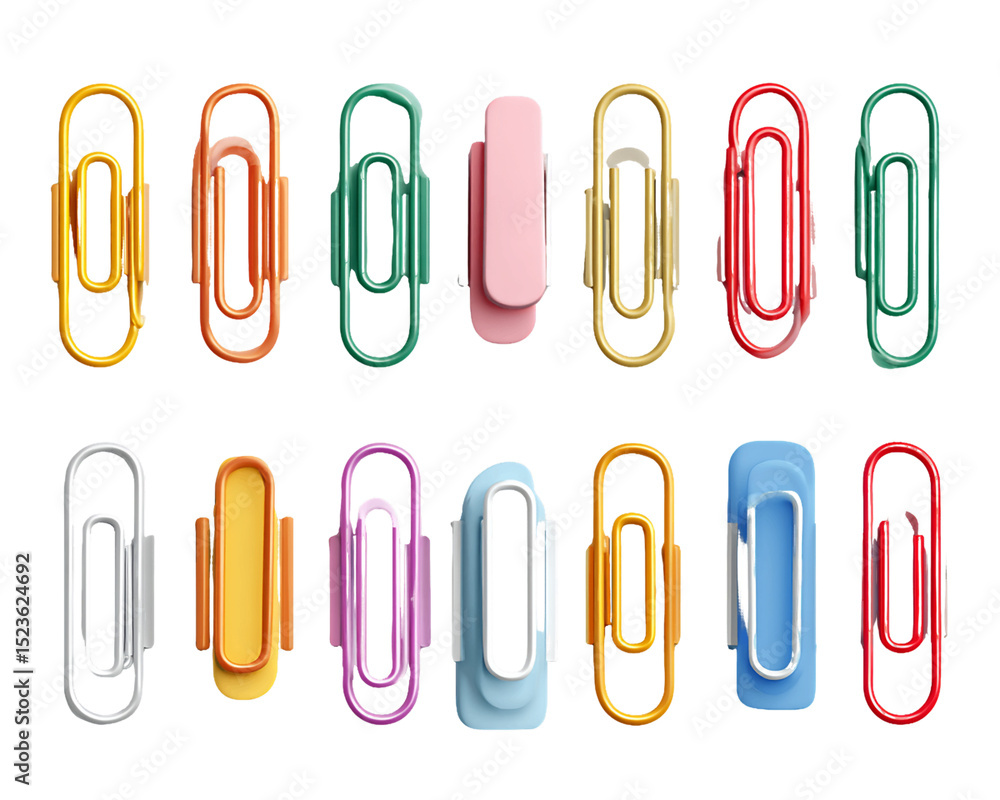 Colorful Paper Clip Collection on Transparent Background, PNG Colorful Paper Clip Collection on Transparent Background, PNG