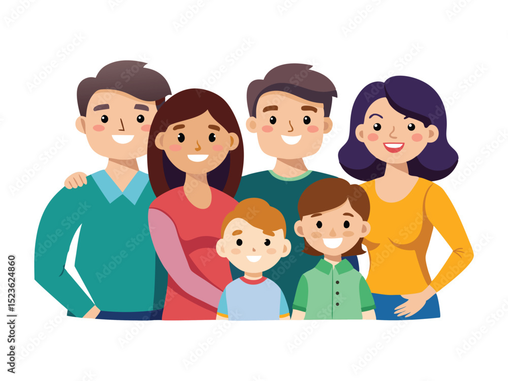 Happy family portrait illustration isolated on white background
Happy family portrait illustration isolated on white background