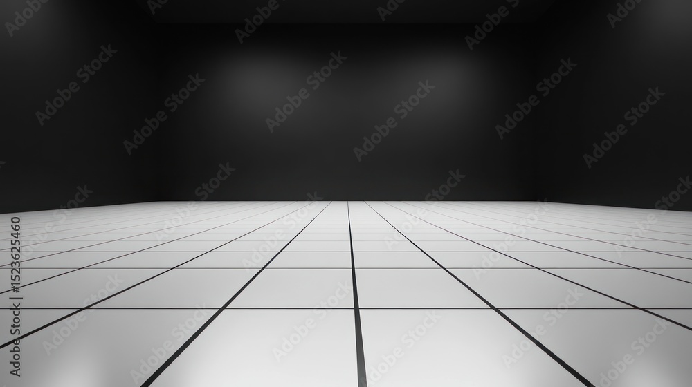 Abstract Minimalist Room: Black Walls, White Tiled Floor Abstract Minimalist Room: Black Walls, White Tiled Floor