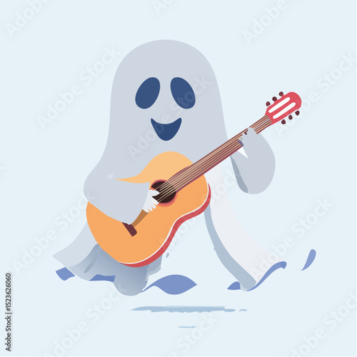A musical ghost strumming a guitar, perfect for Halloween band themes or music events