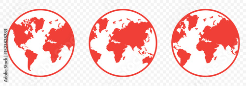 world planet earth isolated icon vector illustration design in Red Color World icon - globe symbol vector on Transparent Background. EPS 10.