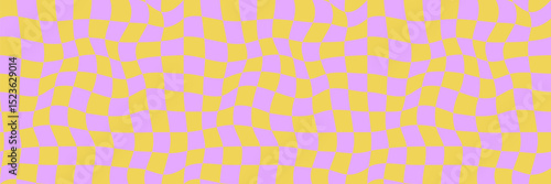 Vector groovy checkered seamless patern. Retro cute digital paper. Distorted grid surface design illustration. Magic optical illusion repeat backdrop. Simple colorful flat design fabric textile banner
