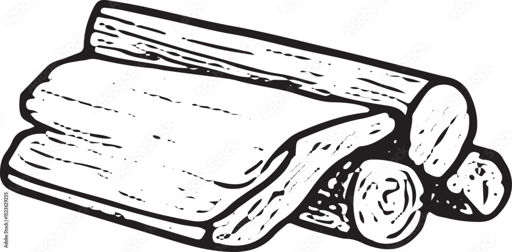 Obraz premium Sketch of stacked logs, perfect for firewood, lumber, or rustic decor graphic elements