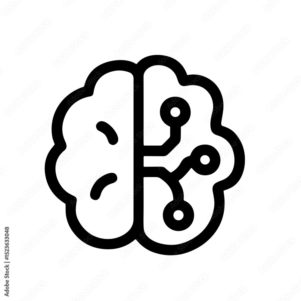 Simple Line Style Digital Brain with Circuit Icon Symbol Illustration Simple Line Style Digital Brain with Circuit Icon Symbol Illustration