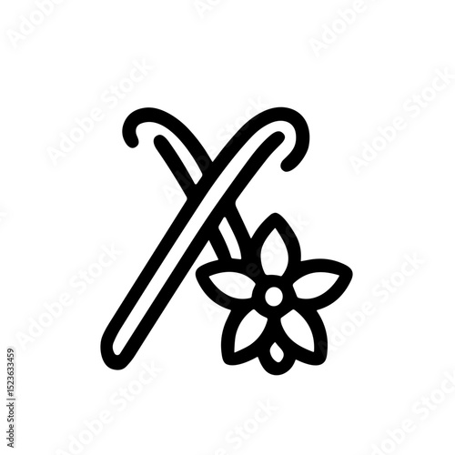 Minimalist Line Art Vanilla Bean and Flower Illustration Spice Element