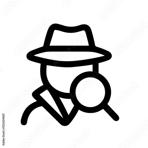 Simple Outline Silhouette Detective Character with Magnifying Glass Icon