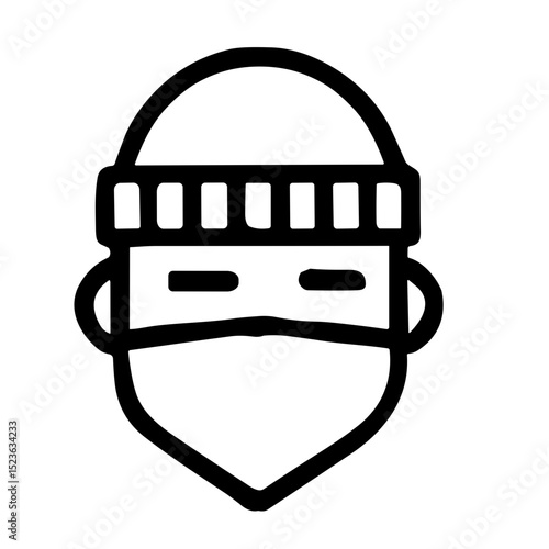 Minimalist Outline Style Thief Head Wearing Beanie and Mask Illustration Icon