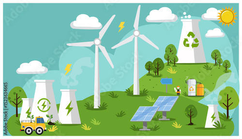 Diverse Renewable Energy Sources Vector Illustration
