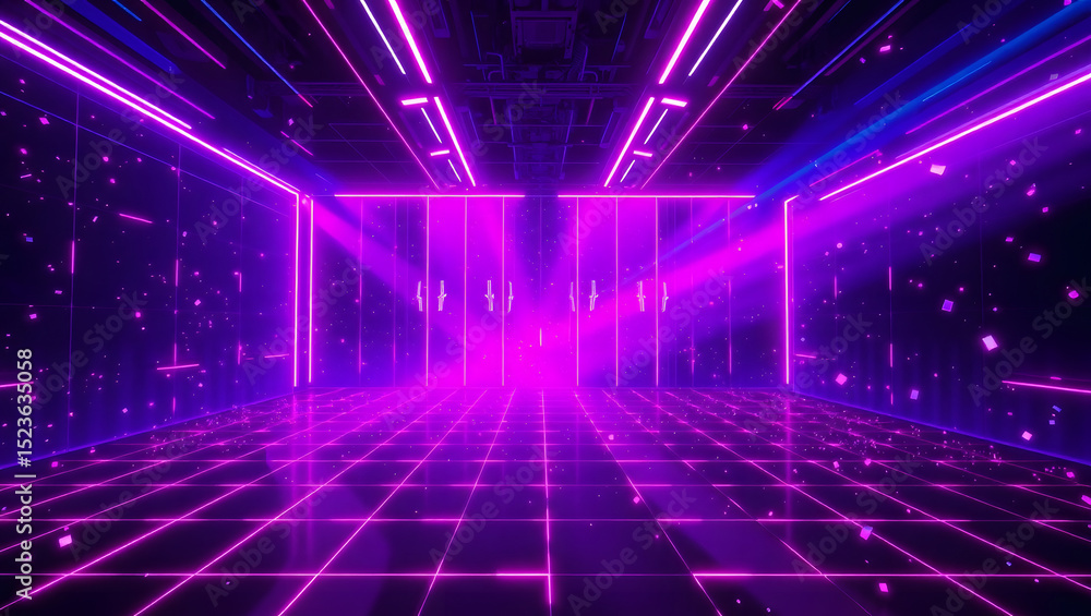 Neon Gateway: A vibrant digital rendering of a futuristic hallway bathed in luminous neon light, inviting exploration into a realm of limitless possibilities and technological innovation. Neon Gateway: A vibrant digital rendering of a futuristic hallway bathed in luminous neon light, inviting exploration into a realm of limitless possibilities and technological innovation.