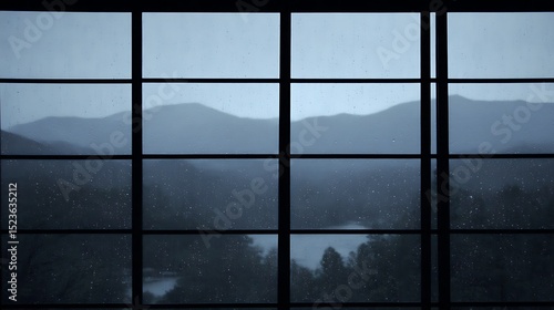 Rainy day view through window panes