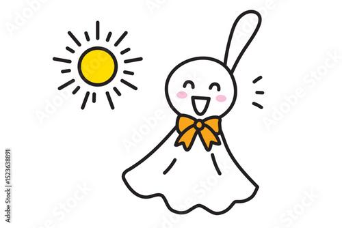 手描きのシンプルなてるてる坊主と太陽