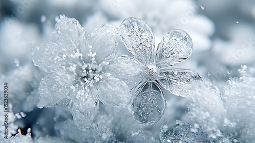 Frozen Flowers with Closeup Macro.