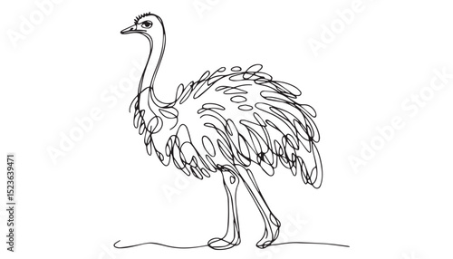 Continuous one single minimal line drawing ostrich bird