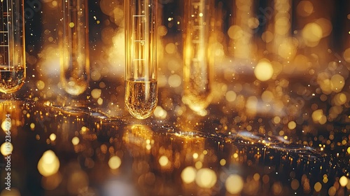 Golden Liquid in Test Tubes.