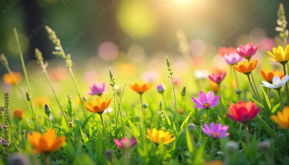 A vibrant spring meadow bursting with wildflowers, sunlight illuminating delicate petals and swaying grasses, conveying a feeling of joy and freedom , serene, flora, peaceful A vibrant spring meadow bursting with wildflowers, sunlight illuminating delicate petals and swaying grasses, conveying a feeling of joy and freedom , serene, flora, peaceful