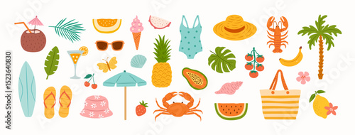 Hand drawn summer vacation beach doodle illustration