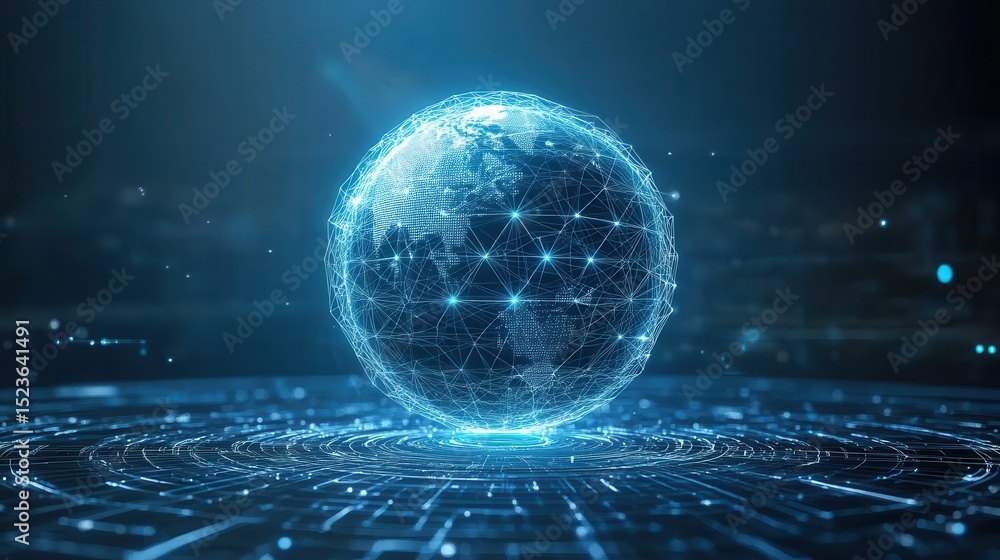 Obraz premium Global Network Digital Earth Connection Visualization