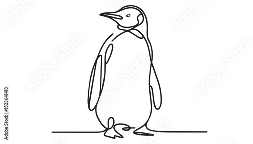 Continuous one single minimal line drawing penguin