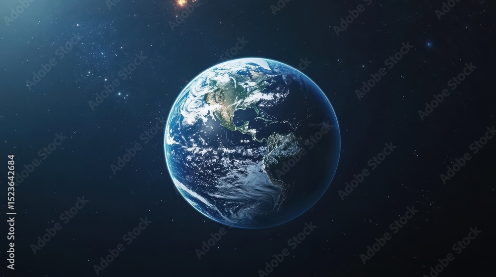 Naklejka premium Earth Planet Orbiting In Space Showing North America