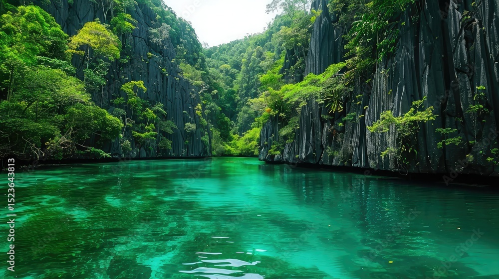 Naklejka premium Turquoise River Flowing Through Tropical Limestone Gorge