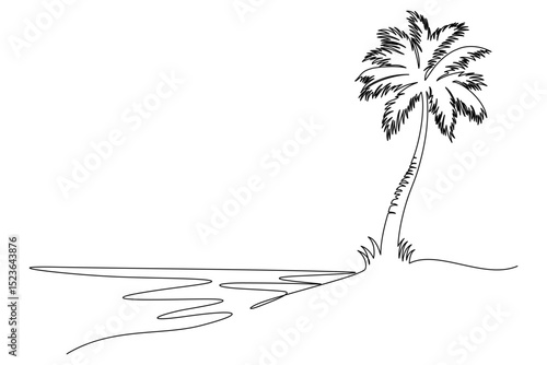 continuous line drawing of palm trees on the beach for summer 3