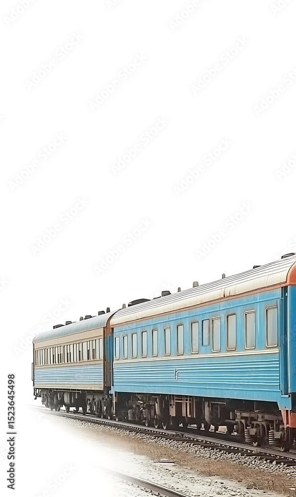 Obraz premium Vintage Blue Train Car on Tracks in Quiet Scenic Landscape