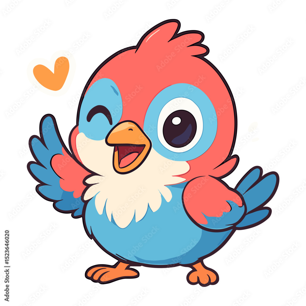 Cute cartoon bird winks with a heart symbol Cute cartoon bird winks with a heart symbol