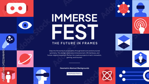 Immersive Grid Pattern–Iconic Blue and Red Vector Background for VR, AI, and Tech Event Branding