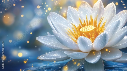 A Dew Kissed White Water Lily Flower Blooms