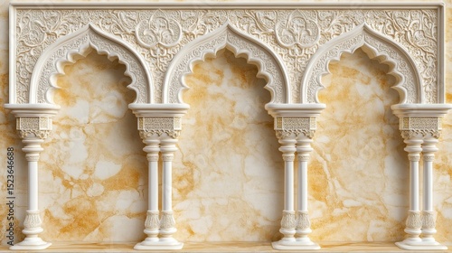 Intricate White Archway Columns Against Marble Wall