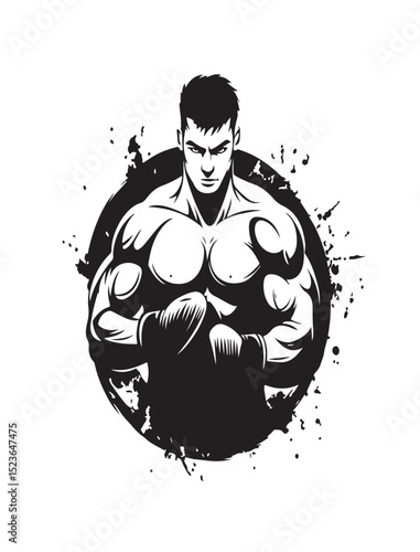 drawing of kick boxing logo vector
