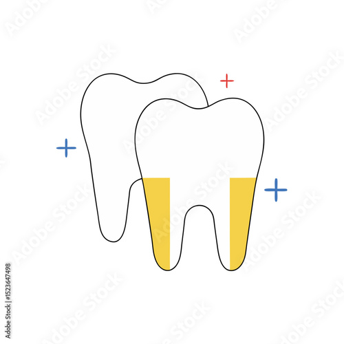 Two teeth with yellow fillings dental illustration