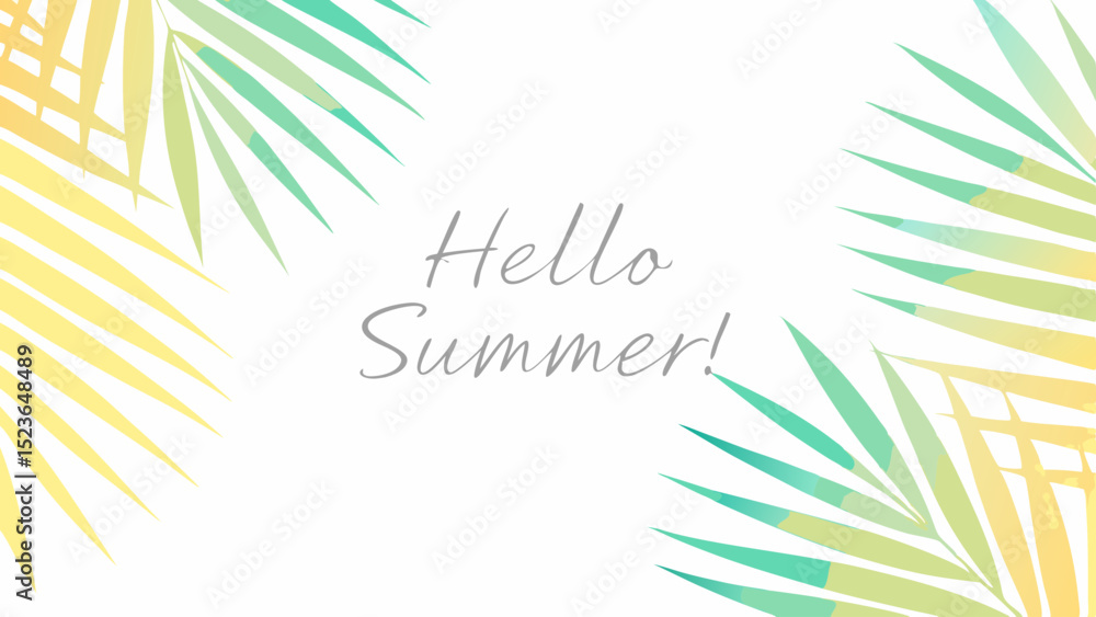 custom made wallpaper toronto digitalWatercolor palm leaves frame with hello summer text on a white background for a summery tropical feel