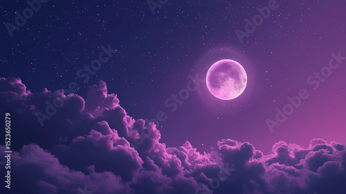 Purple gradient mystical moonlight sky with clouds and stars phone background wallpaper,