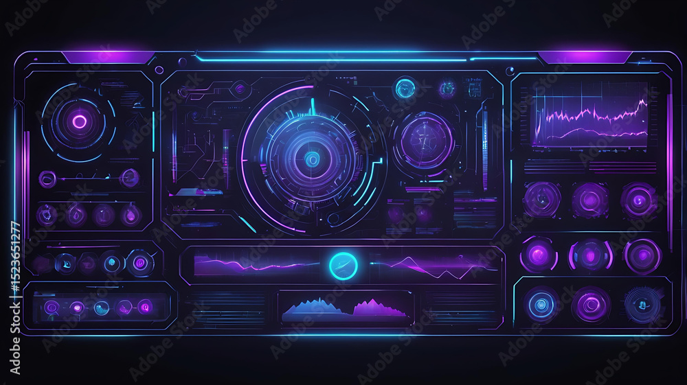 Fototapeta premium Futuristic Technology HUD Interface Neon Sci-Fi Digital Dashboard Design