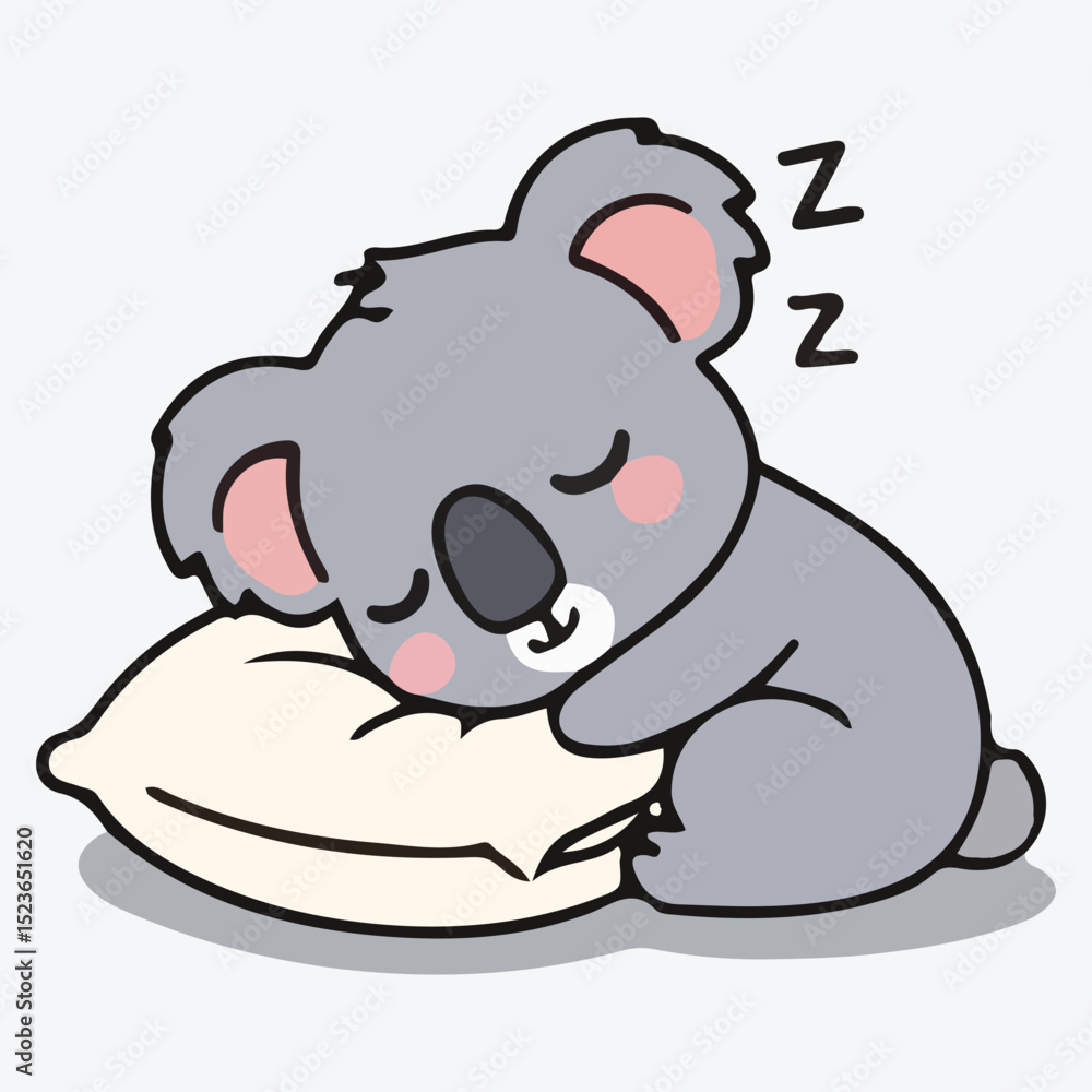Fototapeta premium Adorable Sleeping Koala Illustration Cute Cartoon Animal Resting on Pillow