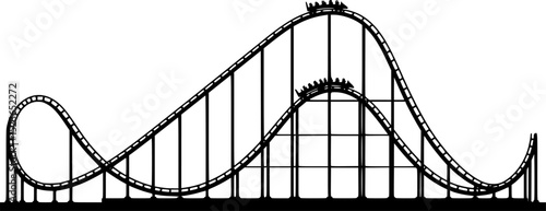 A black and white silhouette of a roller coaster