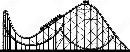 A black and white silhouette of a roller coaster