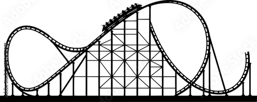 A black and white silhouette of a roller coaster