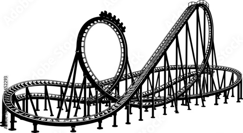 A black and white silhouette of a roller coaster
