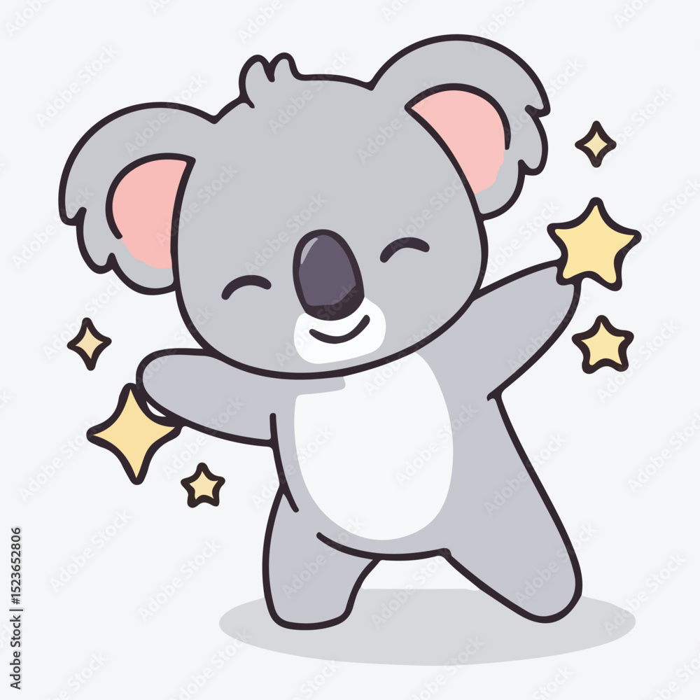 Naklejka premium Adorable Koala Bear Cartoon Illustration with Sparkling Stars