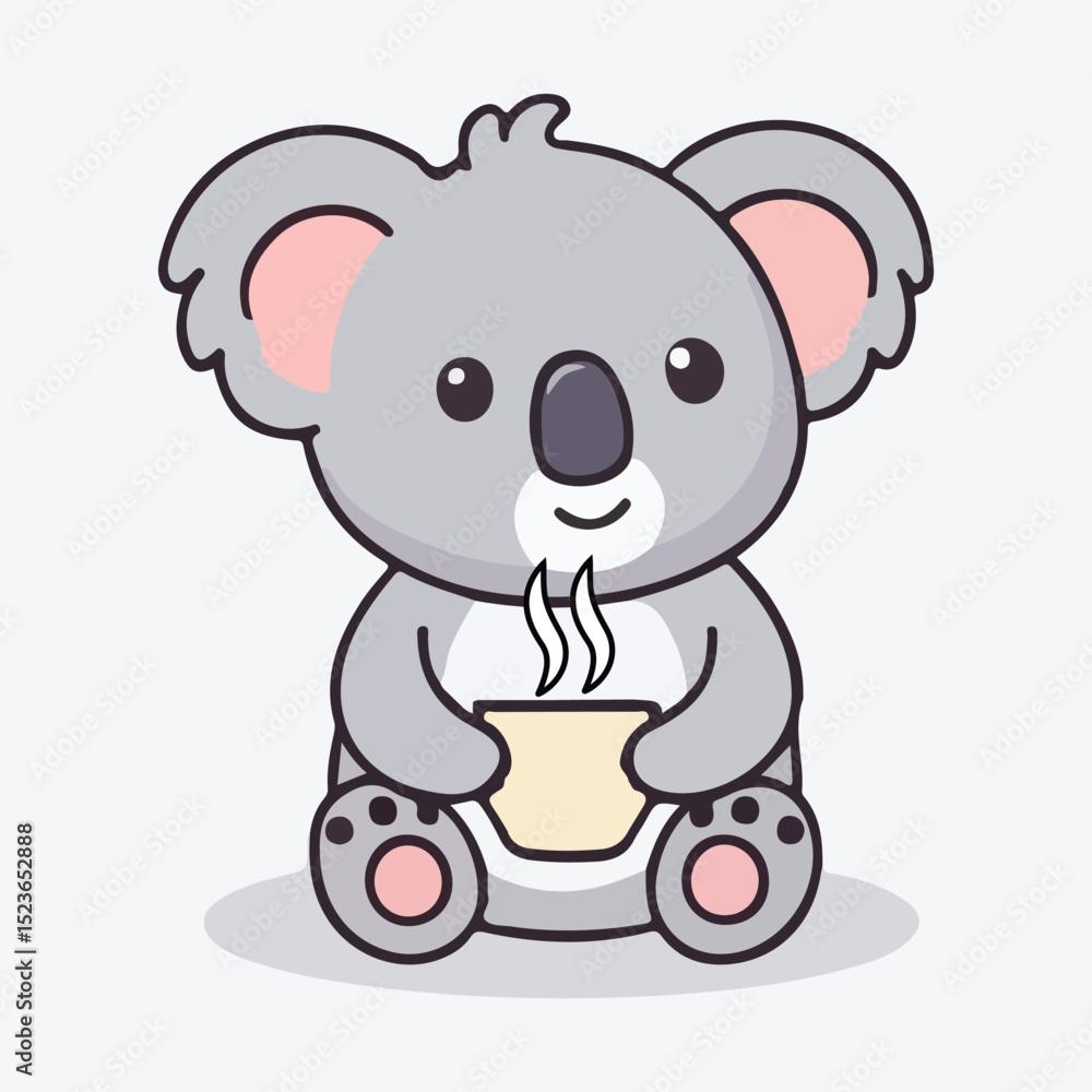 Obraz premium Adorable Koala Bear Enjoying a Warm Drink Cute Cartoon Illustration