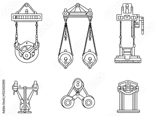 Manual Hoist Ultra Minimalist 2D Line Art Set 