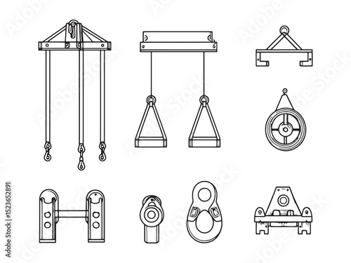 Manual Hoist Ultra Minimalist 2D Line Art Set 